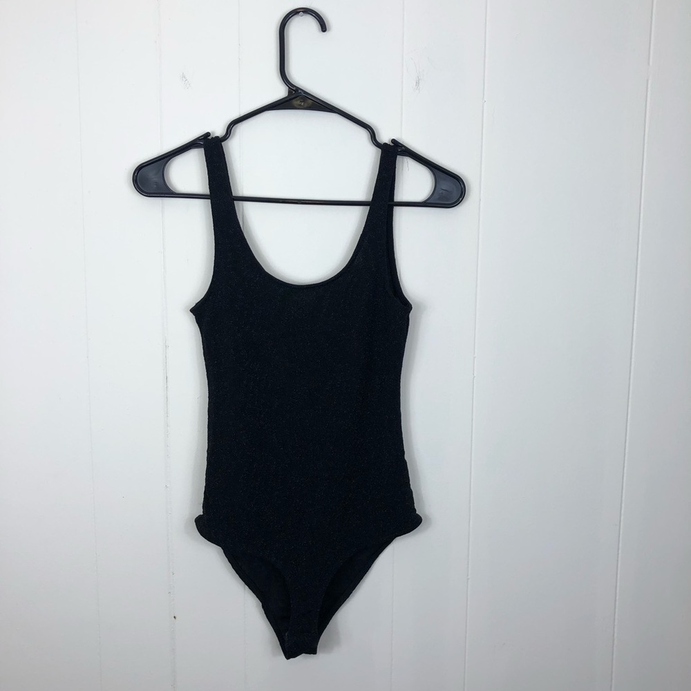 Zara Sparkly Sheer Black‎ Bodysuit Sz S